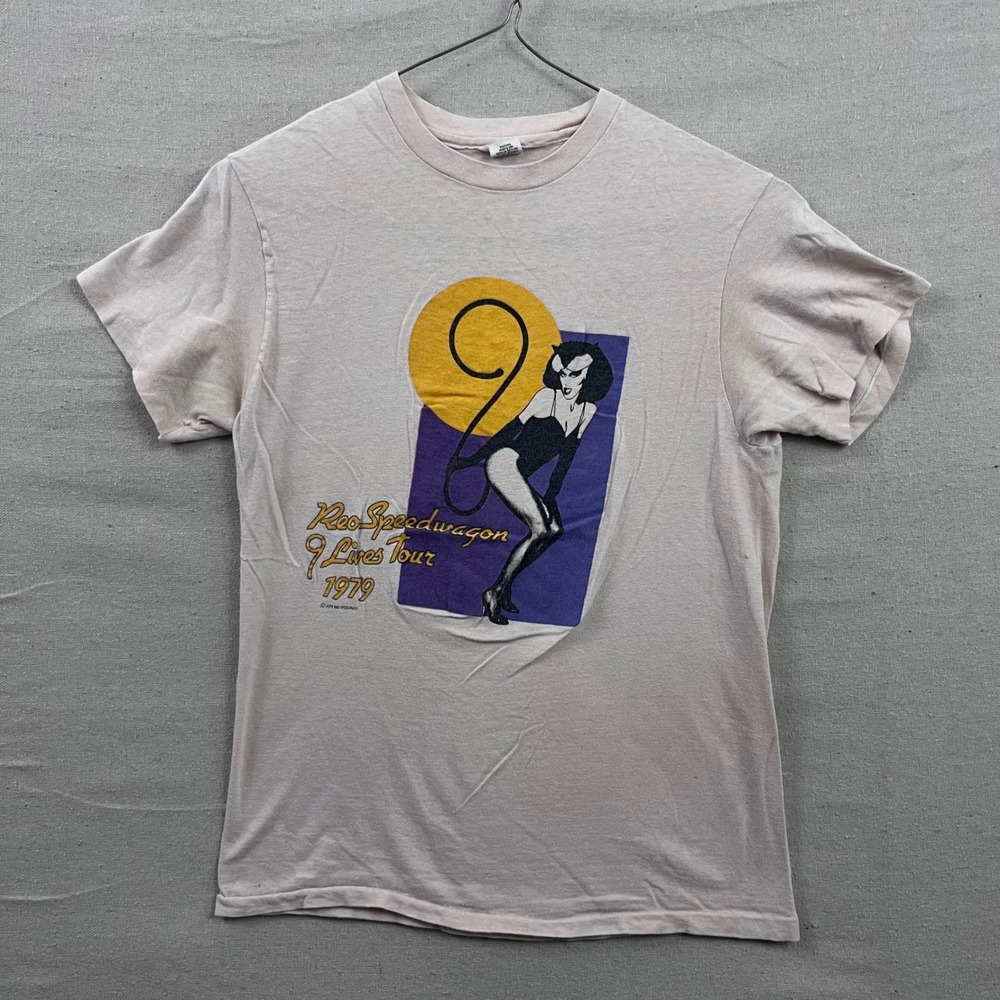 REO Speedwagon Thin T-Shirt Medium Cream 9 Lives Tour 1979 Vintage 70s Rock